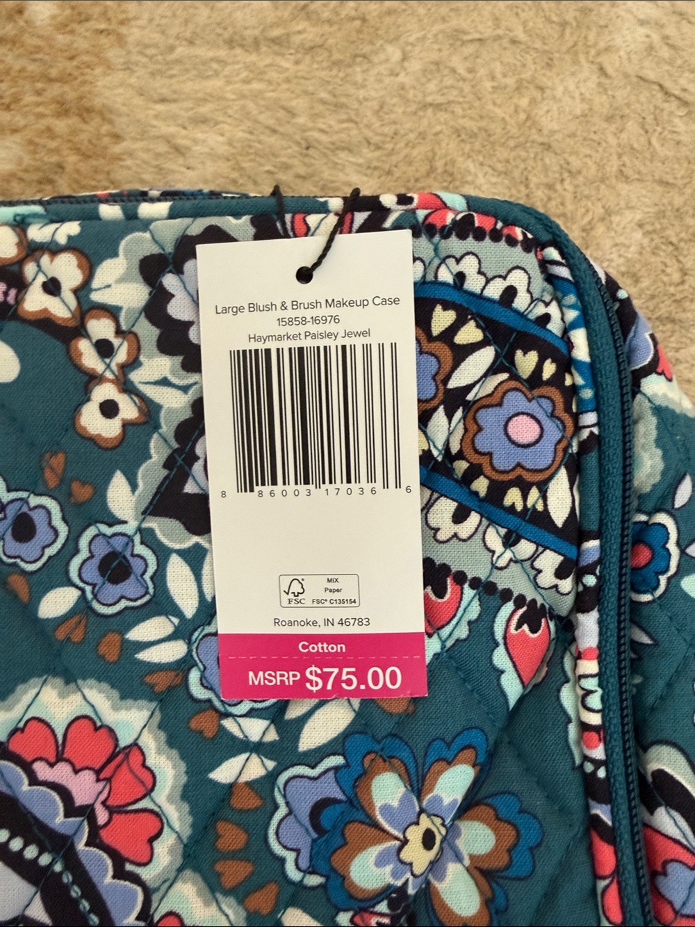 VERA BRADLEY Cotton Large Blush & Brush Makeup Case in Haymarket Paisley Jewel - Picture 3 of 9